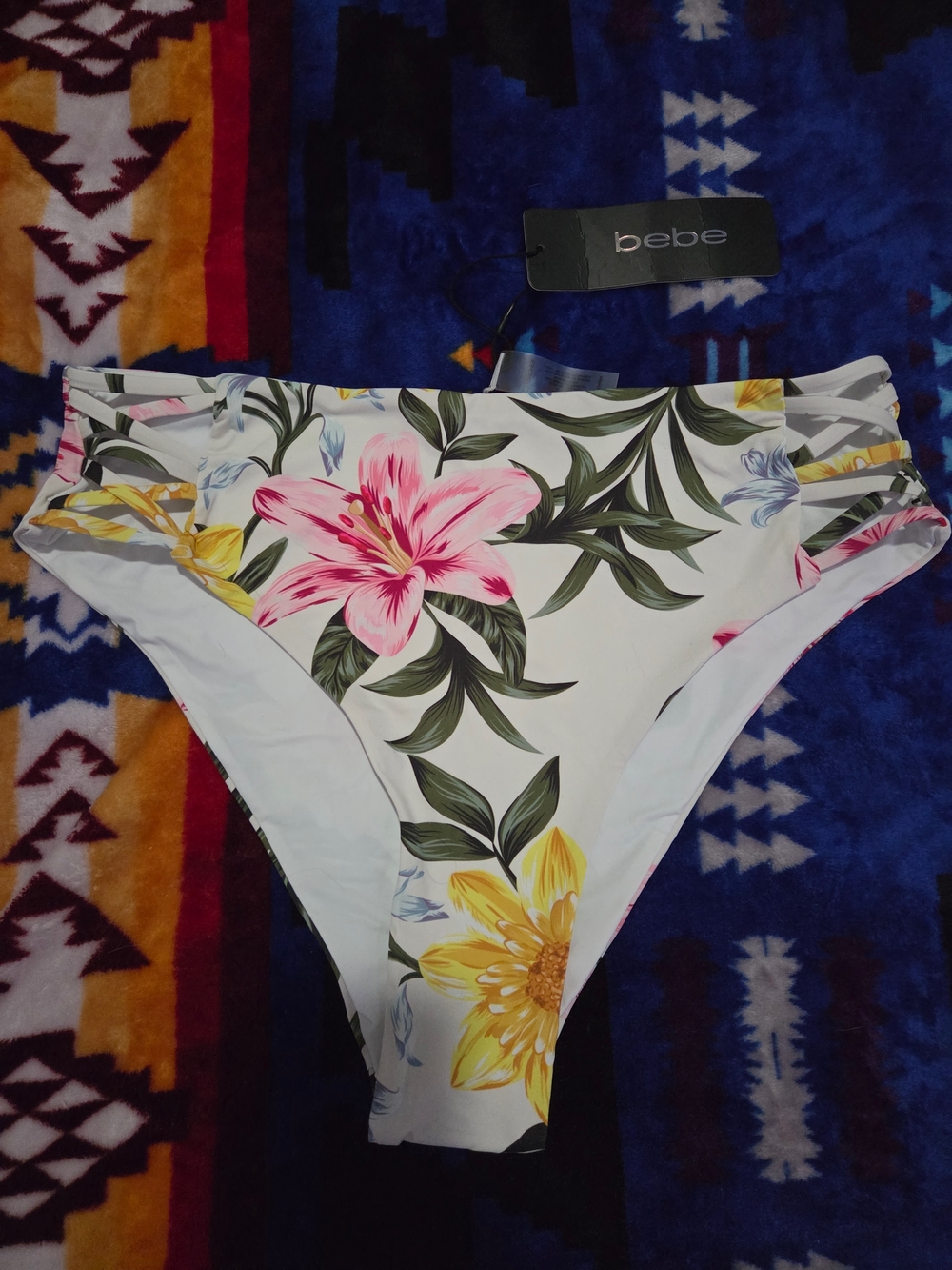 NWT Bebe White Floral High-Waist Womens Swim Bottoms